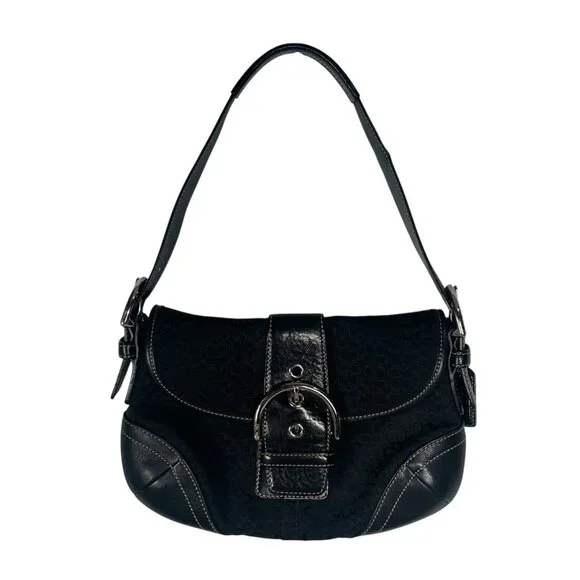 Coach 6818 SMALL Vintage Soho Black Leather and Signature C Canvas Shoulder Bag - Picture 2 of 16